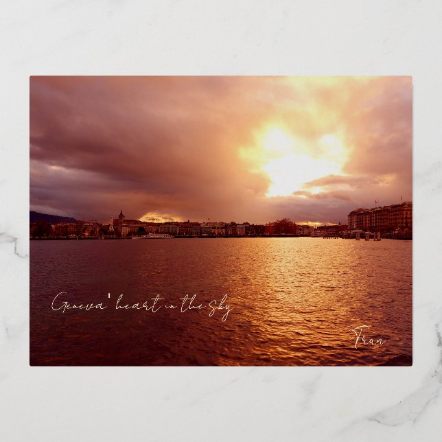 Carte Postale De Vacances En Aluminium Le coeur de Genève (Recto)