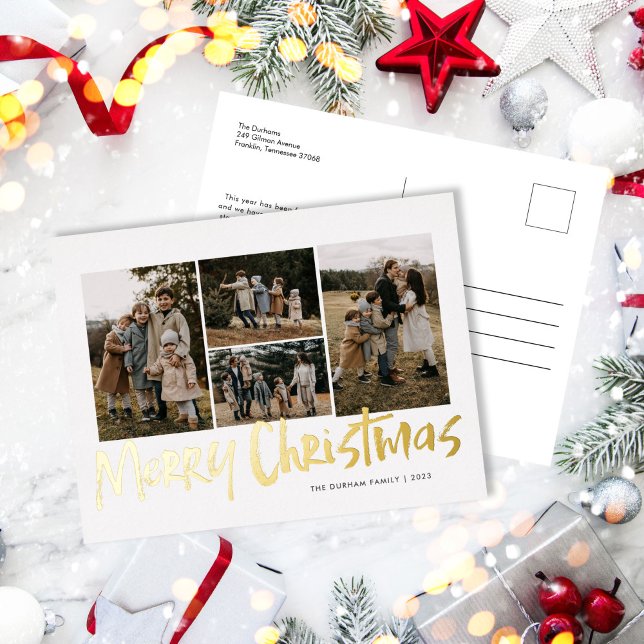 Carte Postale De Vacances En Aluminium Lettres modernes cinq photo Joyeux Noël (Créateur téléchargé)