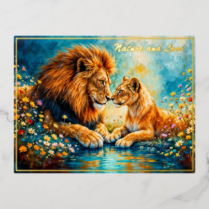 Carte Postale De Vacances En Aluminium Lion Lioness chats sauvages nature amour faune