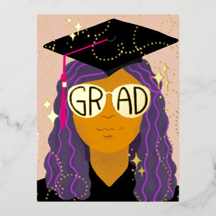 Carte Postale De Vacances En Aluminium Lunettes Magical Grad Félicitations Graduate Foil