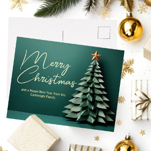 Carte Postale De Vacances En Aluminium Magnifique Joyeux Arbre de Noël Vert Or