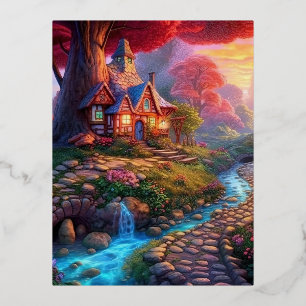 Carte Postale De Vacances En Aluminium Maison d'Imaginaire du coucher de soleil dans les 