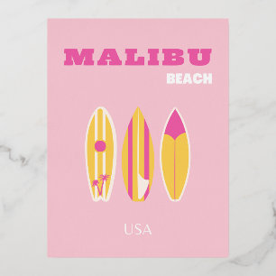 Carte Postale De Vacances En Aluminium Malibu, Plage de Malibu, Preppy, Rose