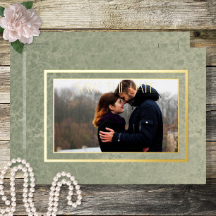 Carte Postale De Vacances En Aluminium Marbre vert moderne Mariage photo Sauvez la date d
