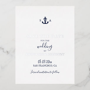 Carte Postale De Vacances En Aluminium Mariage d'Ancre bleu marine Monogram