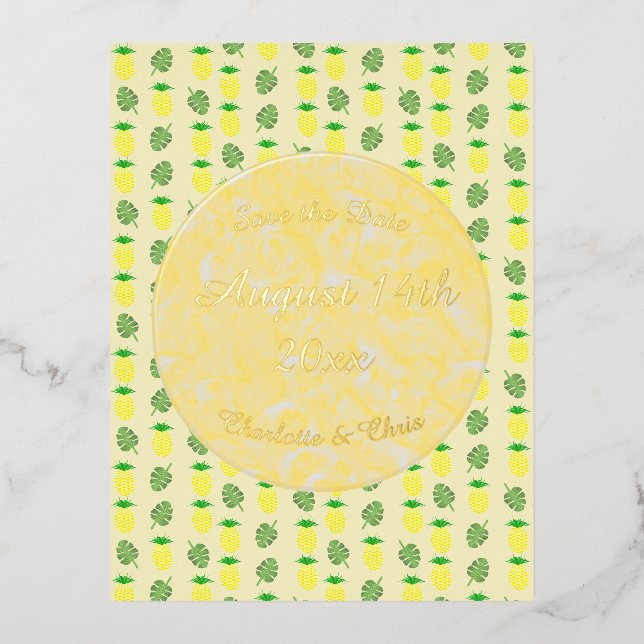 Carte Postale De Vacances En Aluminium Mariage d'été tropical Ananas et Palm Feuille (Recto)