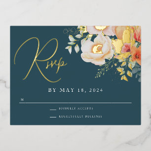 Carte Postale De Vacances En Aluminium Mariage Floral Printemps Orange Bleu Turquoise Rép