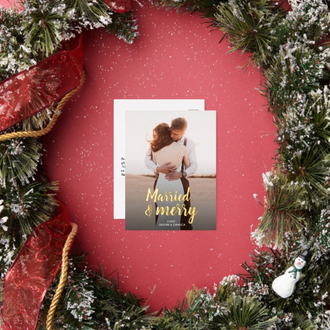 Carte Postale De Vacances En Aluminium Marié & Joyeux Mariage Merci Noël Photo (Insitu)