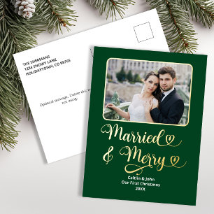 Carte Postale De Vacances En Aluminium Marié Merry Newlyly Premier Noël Photo Green
