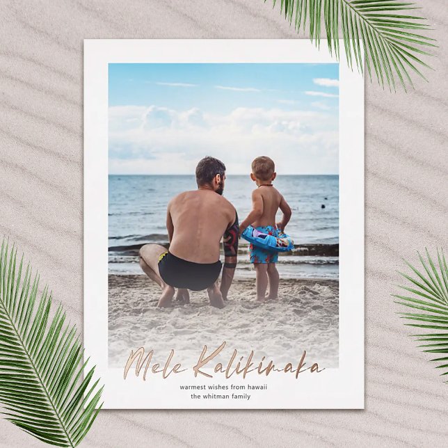 Carte Postale De Vacances En Aluminium Mele Kalikimaka Minimal | Photo verticale (Créateur téléchargé)