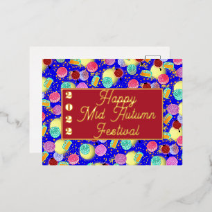 Carte Postale De Vacances En Aluminium Mi-automne mooncakes bleu