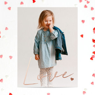 Carte Postale De Vacances En Aluminium Minimaliste Love Typographie Rose Or