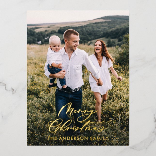 Carte Postale De Vacances En Aluminium Minimum moderne 1 photo Noël élégant script (Recto)