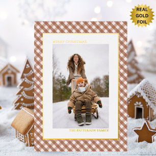 Carte Postale De Vacances En Aluminium Mocha Brown En vichy Plaid Motif Photo Noël