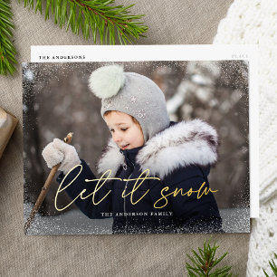 Carte Postale De Vacances En Aluminium Modern Let it Snow Script Photo