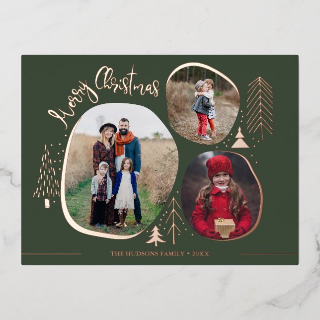 Carte Postale De Vacances En Aluminium Moderne 3 Photos Joyeux Noël (Recto)