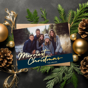 Carte Postale De Vacances En Aluminium Moderne Joyeux Noël 1 Photo Carreaux Navy