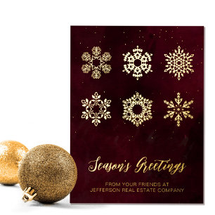 Carte Postale De Vacances En Aluminium Moderne Red Gold Snowflakes Business