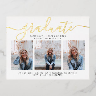 Carte Postale De Vacances En Aluminium Moderne Script Calligraphie Graduation 3 Photo Inv