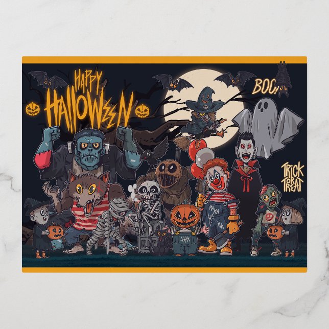 Carte Postale De Vacances En Aluminium Monstres d'Halloween (Recto)