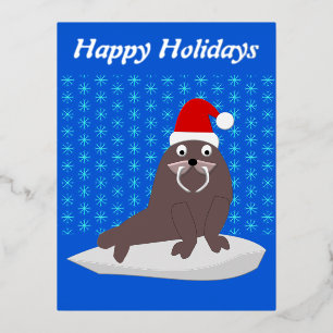Carte Postale De Vacances En Aluminium Morse de Noël mignon et flocons de neige personnal