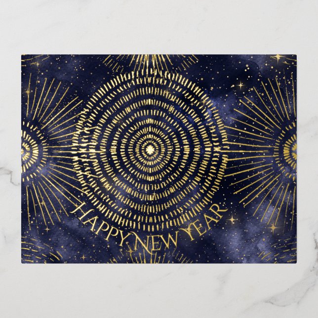 Carte Postale De Vacances En Aluminium Motif Starry Night Gold Starburst (Recto)