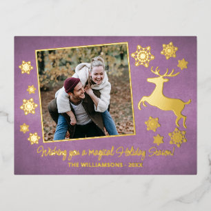Carte Postale De Vacances En Aluminium Motif traditionnel de cerfs et de flocons de neige