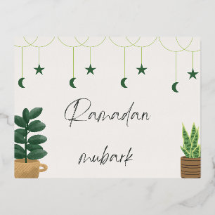 Carte Postale De Vacances En Aluminium Moubark du Ramadan avec plante vert