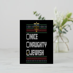 Carte Postale De Vacances En Aluminium Naughty Nice Jewish Santa Ugly Christmas Hanukkah 