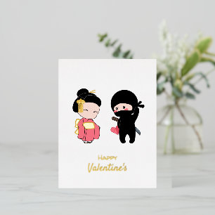 Carte Postale De Vacances En Aluminium Ninja et Geisha Happy Valentine