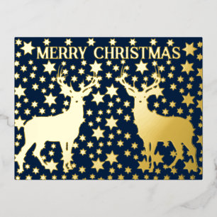Carte Postale De Vacances En Aluminium Noël des étoiles d'or et des cerfs