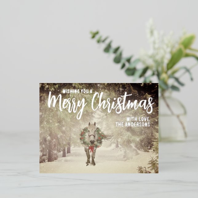 Carte Postale De Vacances En Aluminium Noël enneigé Cheval à la couronne (Debout devant)