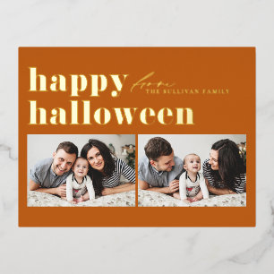 Carte Postale De Vacances En Aluminium Orange Retro Typographie Joyeux Halloween Deux Pho