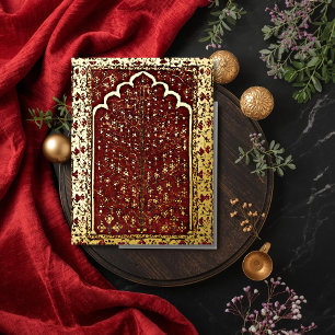 Carte Postale De Vacances En Aluminium Oriental Sacré arbre rouge or