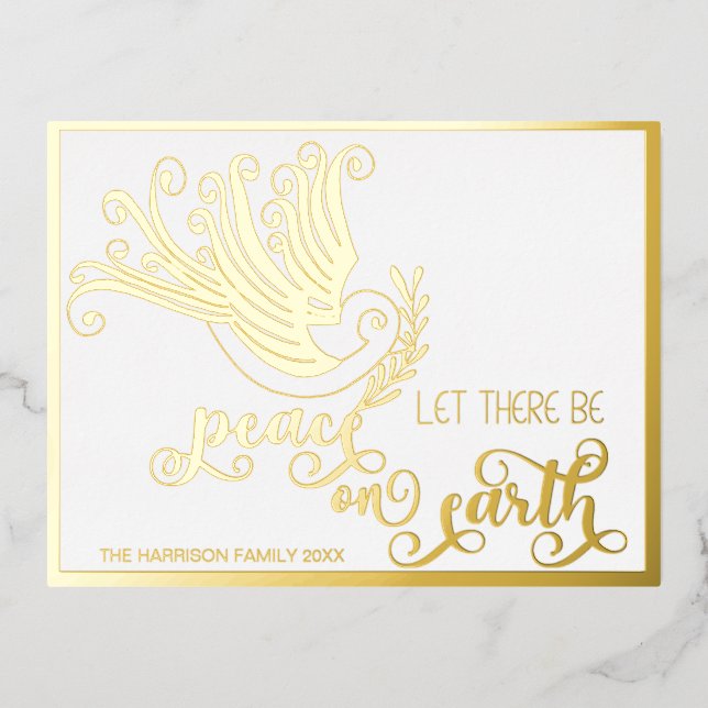 Carte Postale De Vacances En Aluminium Paix sur Terre Gold Dove Noël (Recto)
