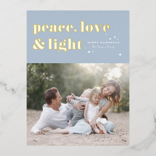 Carte Postale De Vacances En Aluminium Peace Love et Light Blue Hanoukka Photo