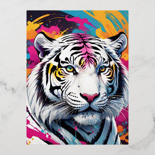 Carte Postale De Vacances En Aluminium Peintures explosion de couleurs tigres blancs homm