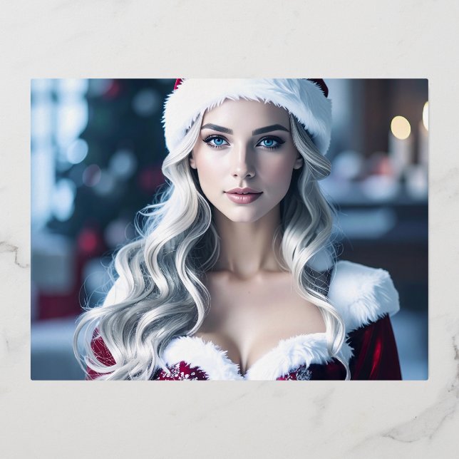 Carte Postale De Vacances En Aluminium Père Noël Girl (Recto)