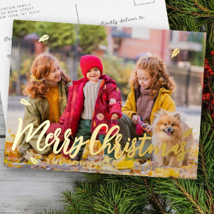 Carte Postale De Vacances En Aluminium Photo de famille de feuilles de voeux simple et mo