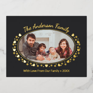 Carte Postale De Vacances En Aluminium Photo de famille ovale élégant avec cœur et flocon