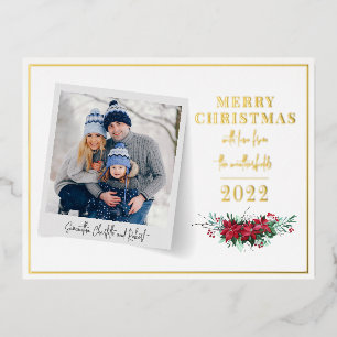 Carte Postale De Vacances En Aluminium Photo de famille Script floral de Noël