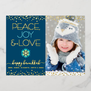 Carte Postale De Vacances En Aluminium Photo Hanukkah Paix Joie Amour Flocon de Neige Or