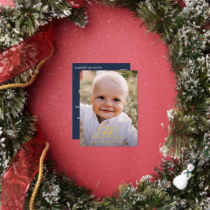 Carte Postale De Vacances En Aluminium Photo minimale moderne Noël élégant script Foi