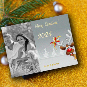 Carte Postale De Vacances En Aluminium Photo monochrome de Noël Rudolph