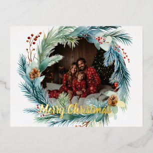 Carte Postale De Vacances En Aluminium Photo personnalisée Aquarelle couronne de Noël
