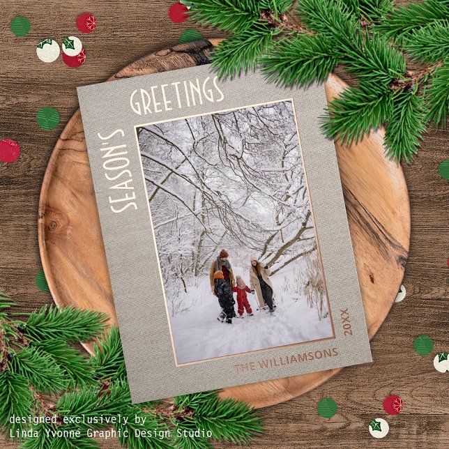 Carte Postale De Vacances En Aluminium Photo Personnalisée Sur Faux Jute Burlap Motif Ros (Créateur téléchargé)