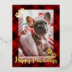 Carte Postale De Vacances En Aluminium Photo Pet Rustique Rouge Plaid Happy Pawlidays Gol