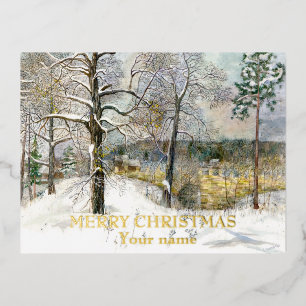Carte Postale De Vacances En Aluminium Pont d'hiver Watercolor Foil