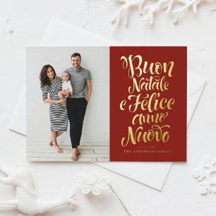 Carte Postale De Vacances En Aluminium Red Buon Natale Calligraphie
