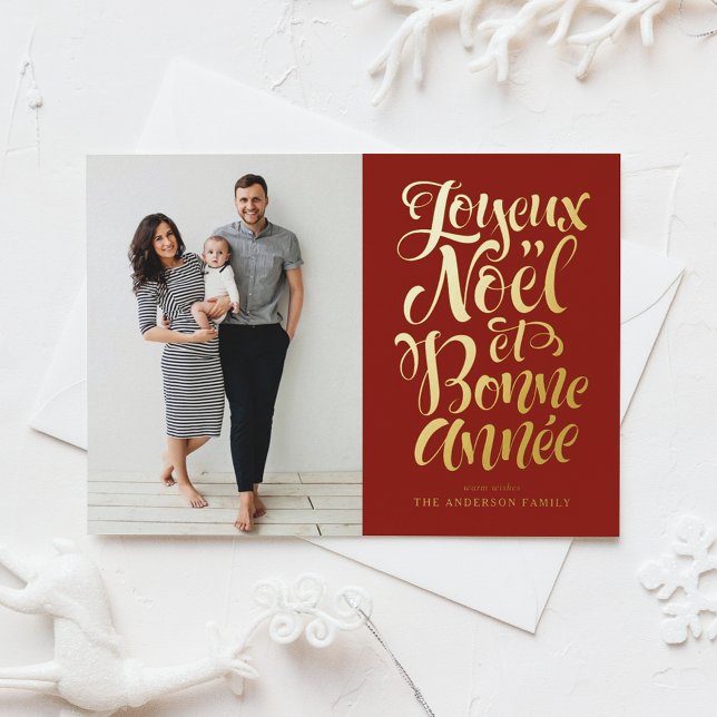 Carte Postale De Vacances En Aluminium Red Joyeux Noël et Bonne Année Photo Script (Créateur téléchargé)